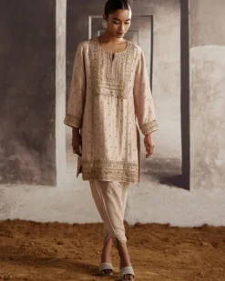 Lilac-Pink Short Kurta With Dabka Work