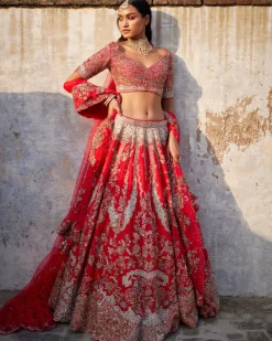 Lillian Red Raw Silk Bridal Lehenga Set