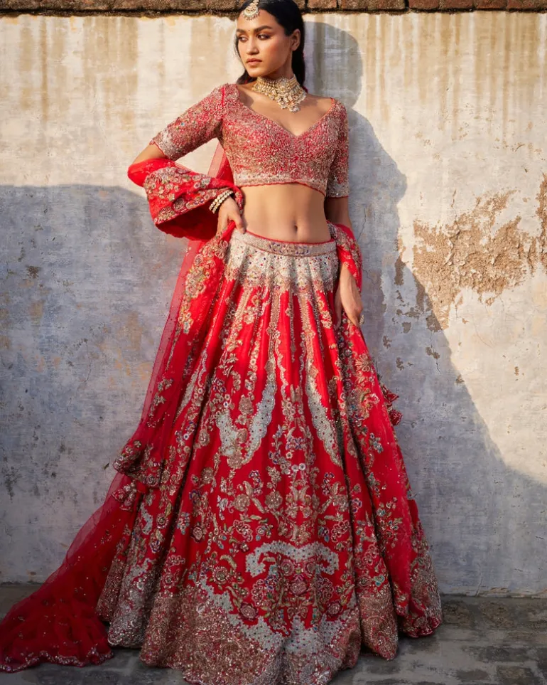 Lillian Red Raw Silk Bridal Lehenga Set