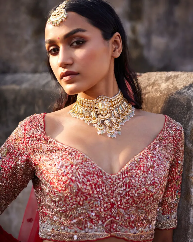 Lillian Red Raw Silk Bridal Lehenga Set