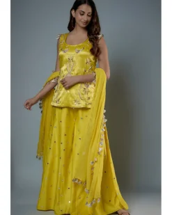 Lime Green Embroidered Kurta And Embroidered Sharara Set