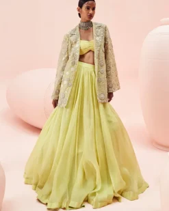 Lime Green Lehenga And Embroidered Jacket Set
