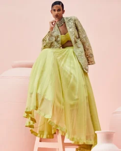 Lime Green Lehenga And Embroidered Jacket Set