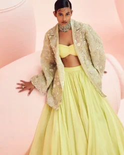 Lime Green Lehenga And Embroidered Jacket Set