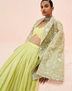 Lime Green Lehenga And Embroidered Jacket Set