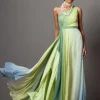 Lime Ombre Dusk One Shoulder Gown Set