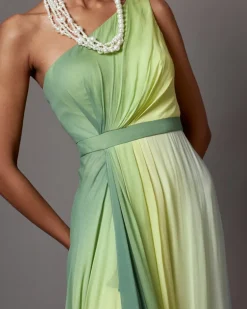 Lime Ombre Dusk One Shoulder Gown Set