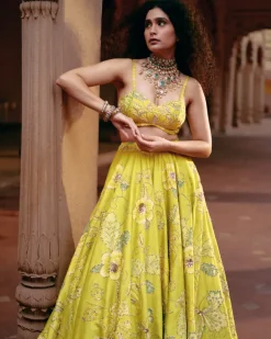 Lime Yellow Chintz Printed Lehenga Set