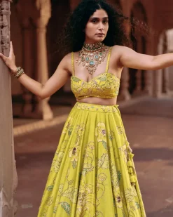 Lime Yellow Chintz Printed Lehenga Set