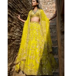 Lime Yellow Organza Lehenga Set
