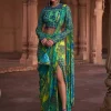 Lime Yellow Thikri Print and Highlighted Sari Set