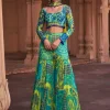 Lime Yellow Thikri Print & Highlighted Crop Top Set