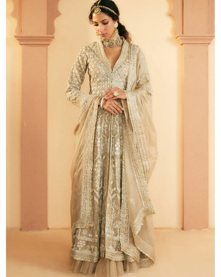 Long Tapered Coat And Lehenga Set