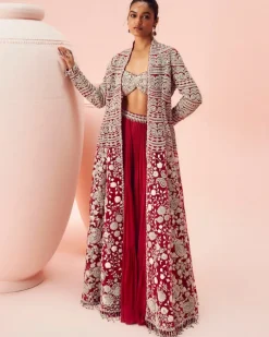 Love Red Embroidered Jacket And Pants Set