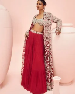 Love Red Embroidered Jacket And Pants Set