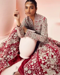 Love Red Embroidered Jacket And Pants Set