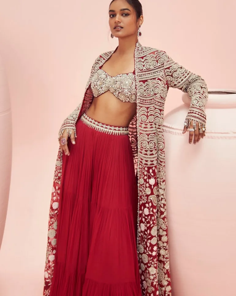 Love Red Embroidered Jacket And Pants Set