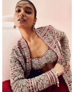 Love Red Embroidered Jacket And Pants Set