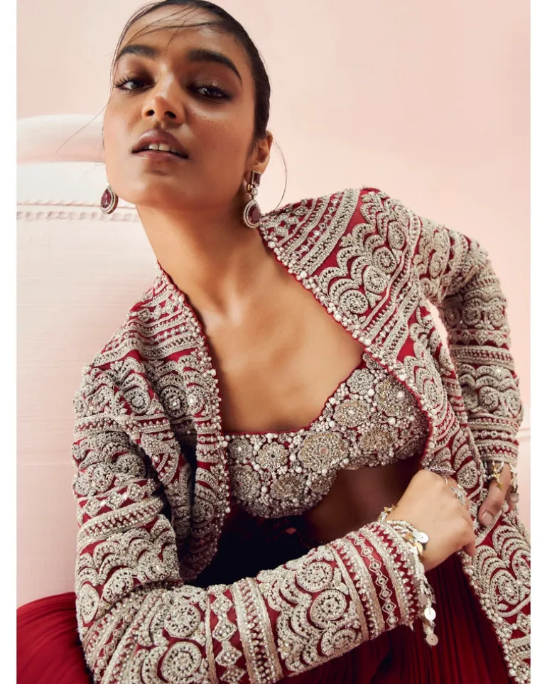 Love Red Embroidered Jacket And Pants Set
