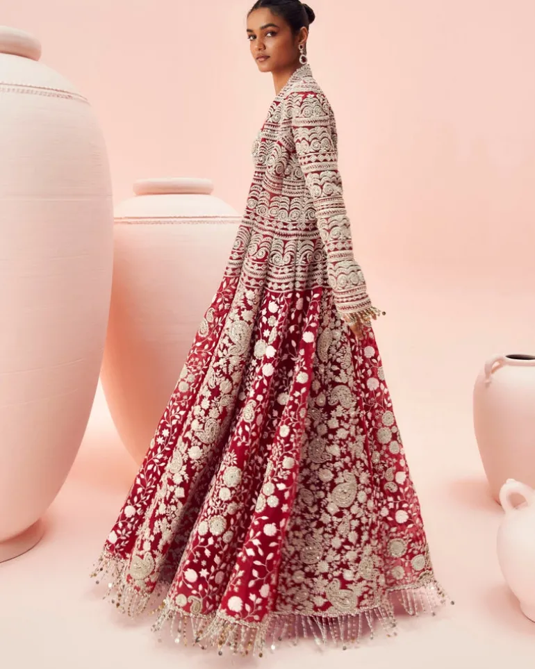 Love Red Embroidered Jacket And Pants Set
