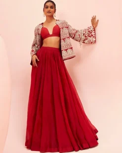 Love Red Lehenga With Short Jacket Set