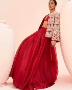 Love Red Lehenga With Short Jacket Set