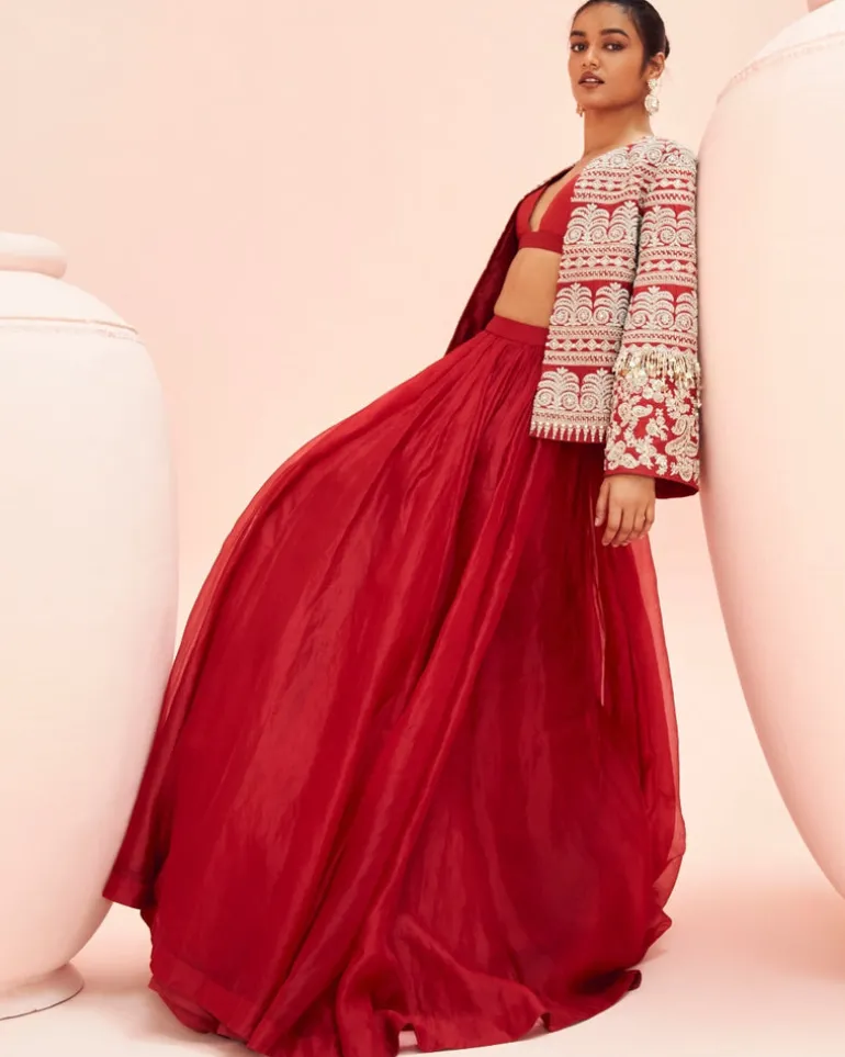 Love Red Lehenga With Short Jacket Set