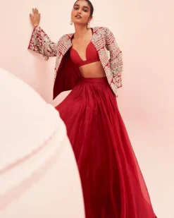 Love Red Lehenga With Short Jacket Set
