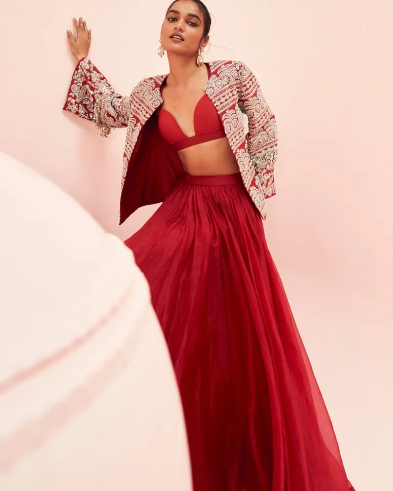 Love Red Lehenga With Short Jacket Set