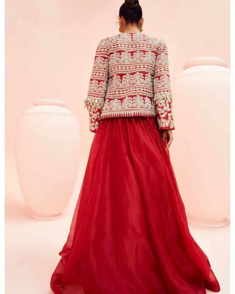 Love Red Lehenga With Short Jacket Set