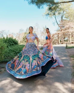 Lyons- Tropical Blue Printed and Embellished Full Lehenga