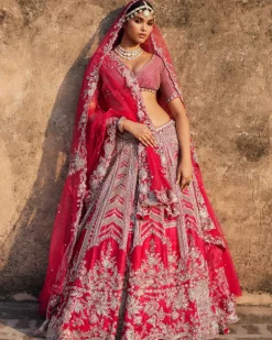 Lysandra Red Raw Silk Bridal Lehenga Set