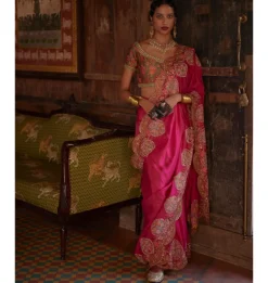 Magenta Tamba Work Silk Sari Set