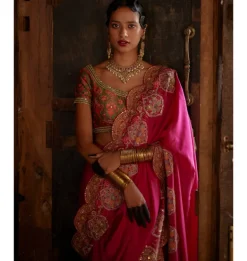 Magenta Tamba Work Silk Sari Set