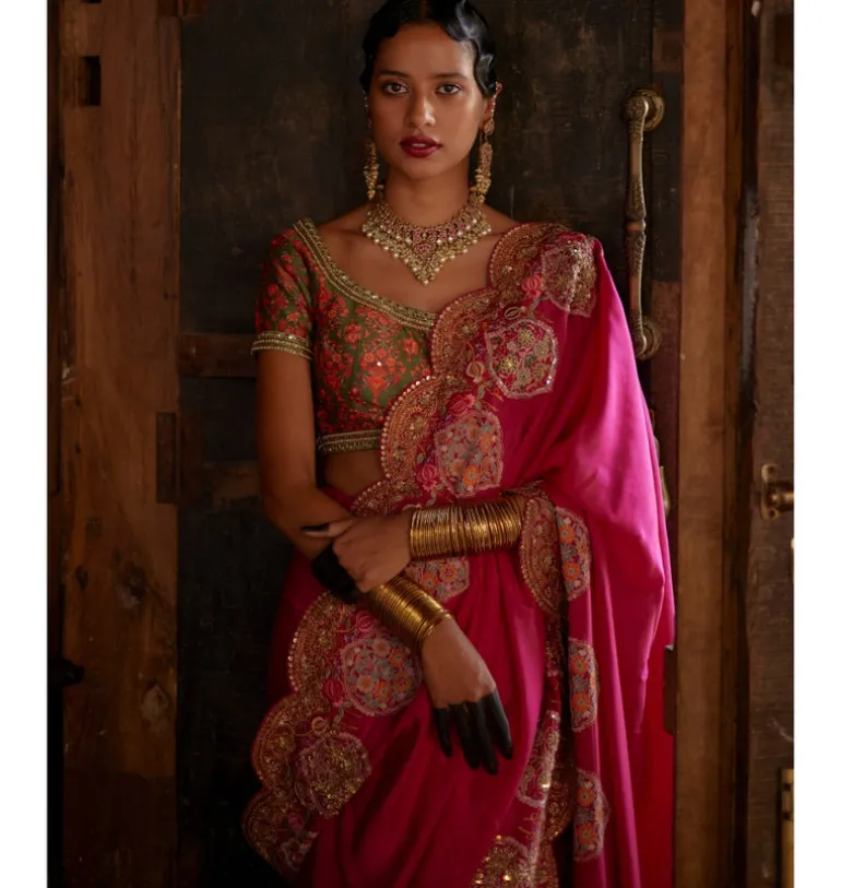 Magenta Tamba Work Silk Sari Set