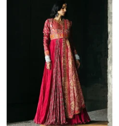 Magneta Crushed Kalidar Anarkali Set