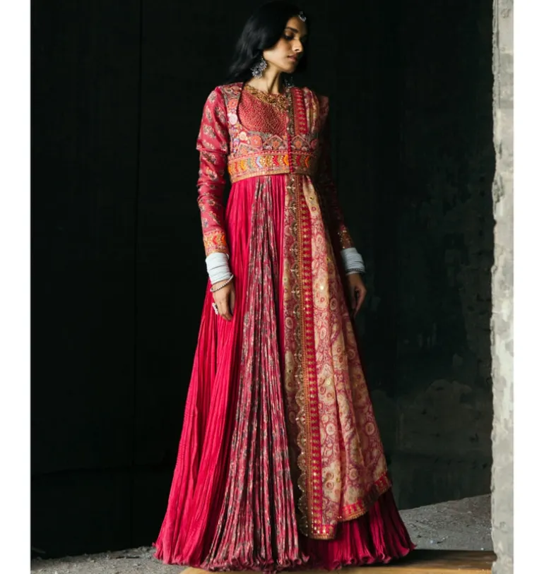 Magneta Crushed Kalidar Anarkali Set