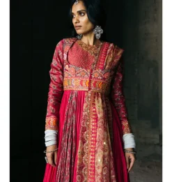 Magneta Crushed Kalidar Anarkali Set