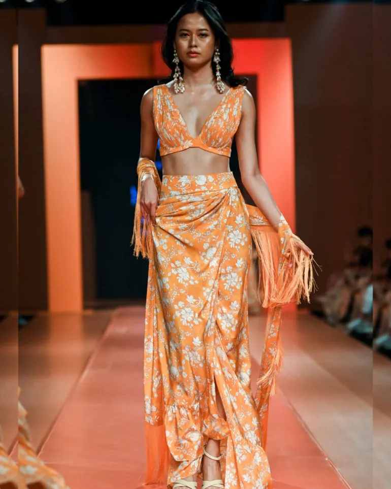 Mango & Coconut Floral Print Indo Western Set
