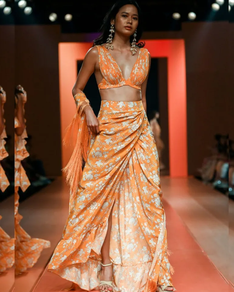 Mango & Coconut Floral Print Indo Western Set