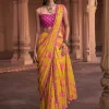 Mango Yellow Floral Print & Highlighted Sari Set