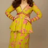 Mango Yellow Floral Print & Highlighted Peplum Set