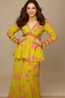 Mango Yellow Floral Print & Highlighted Peplum Set