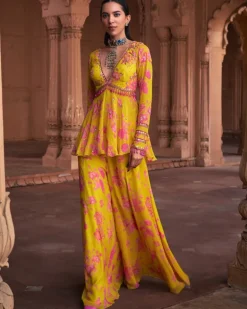 Mango Yellow Floral Print & Highlighted Peplum Set