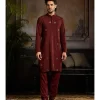 Maroon & Mix Material Floral Butta Kurta Paired With Maroon Pants