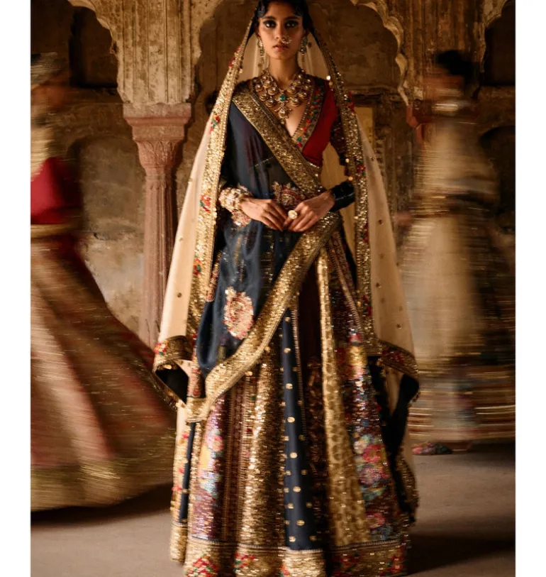Maroon And Brown Shimi Shimi Akashtara 24 Kali Lehenga Set