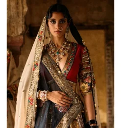 Maroon And Brown Shimi Shimi Akashtara 24 Kali Lehenga Set