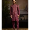 Maroon Chevron Print & Gold Highlighted Kurta Paired With Printed Pants