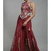 Maroon Embroidered Back Tie-Up Choli With Sharara Set