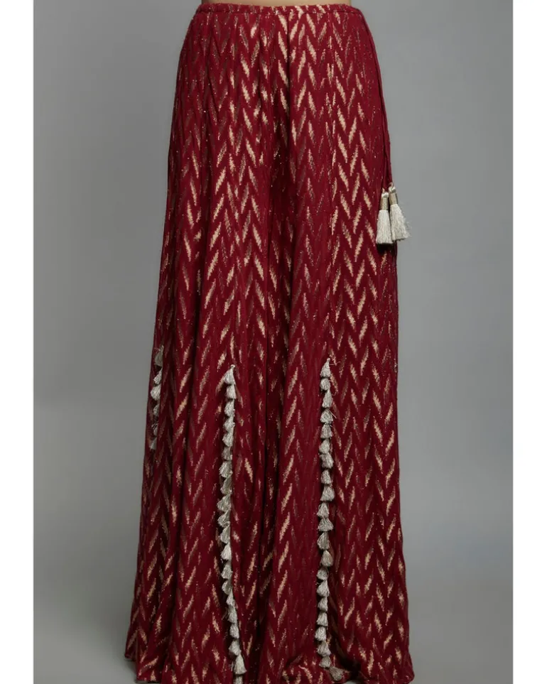 Maroon Embroidered Back Tie-Up Choli With Sharara Set